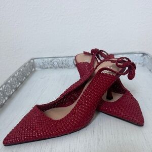 Elegant Red Woven Slingback Heels